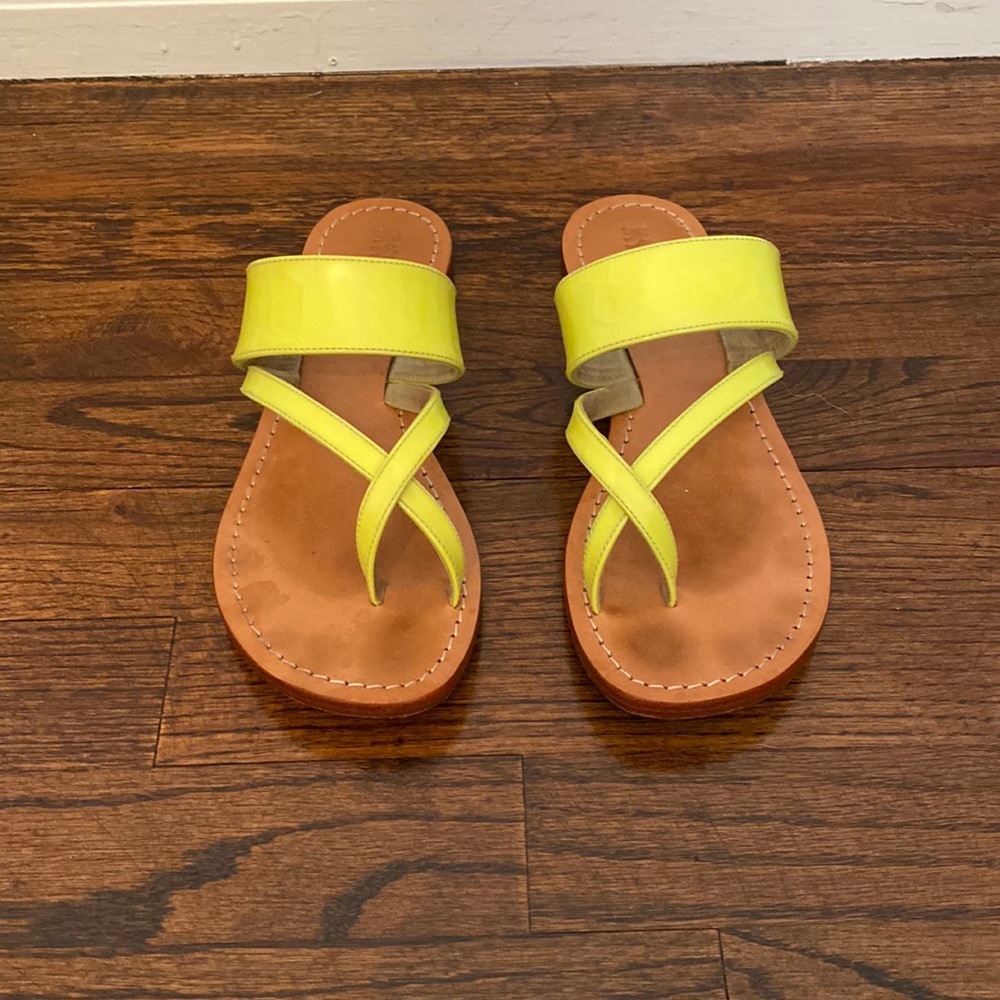 Mystique Boutique Neon Yellow Leather Slide Sandals